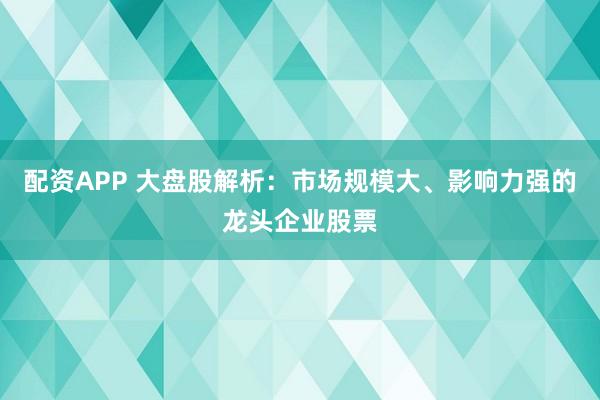 配资APP 大盘股解析：市场规模大、影响力强的龙头企业股票
