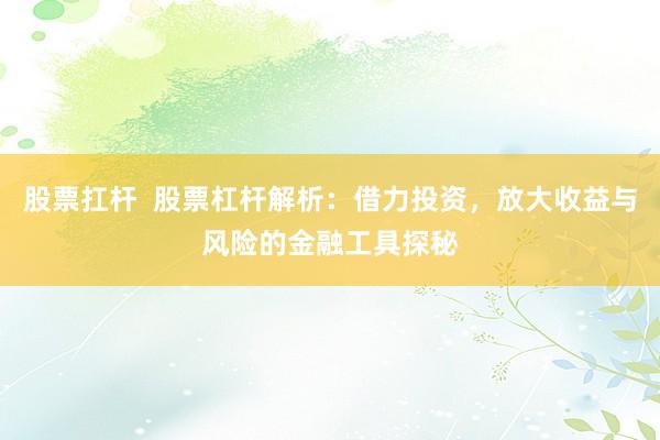 股票扛杆  股票杠杆解析：借力投资，放大收益与风险的金融工具探秘