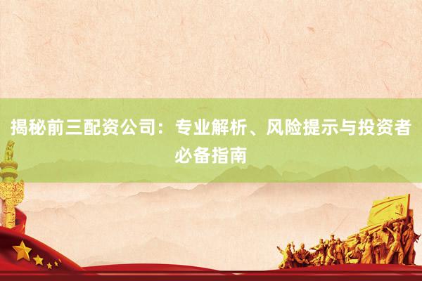 揭秘前三配资公司：专业解析、风险提示与投资者必备指南