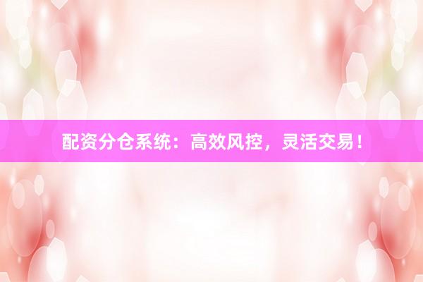 配资分仓系统：高效风控，灵活交易！