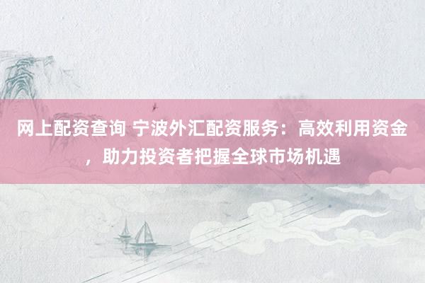 网上配资查询 宁波外汇配资服务：高效利用资金，助力投资者把握全球市场机遇