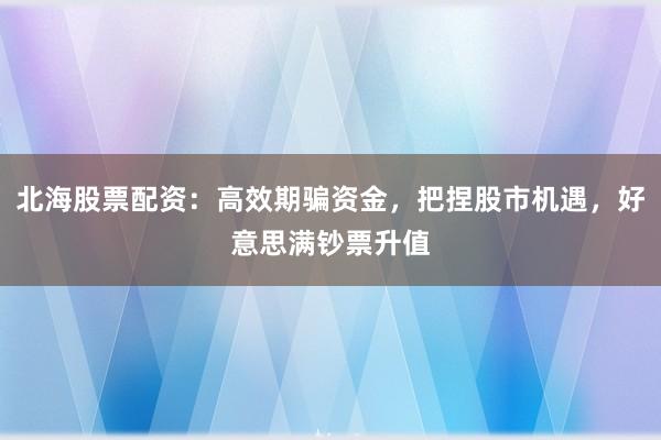 北海股票配资：高效期骗资金，把捏股市机遇，好意思满钞票升值