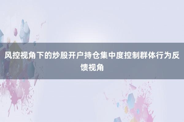 风控视角下的炒股开户持仓集中度控制群体行为反馈视角