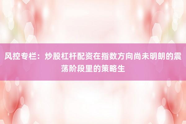 风控专栏：炒股杠杆配资在指数方向尚未明朗的震荡阶段里的策略生