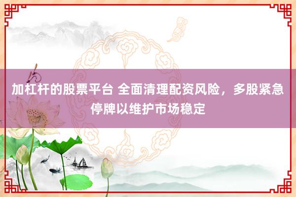 加杠杆的股票平台 全面清理配资风险，多股紧急停牌以维护市场稳定