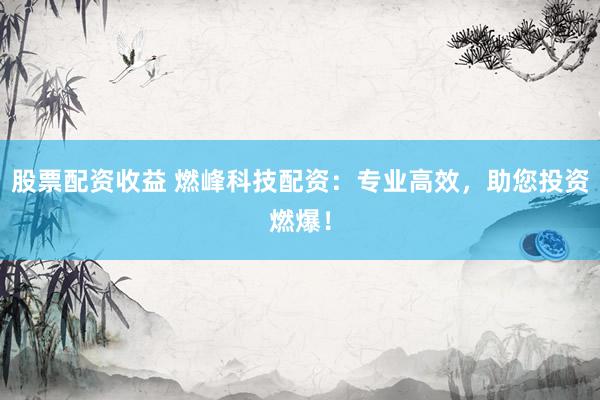 股票配资收益 燃峰科技配资：专业高效，助您投资燃爆！